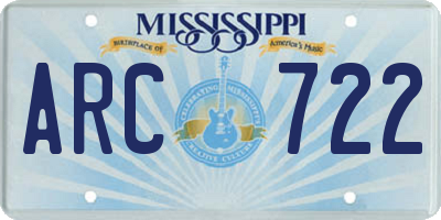 MS license plate ARC722