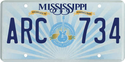 MS license plate ARC734