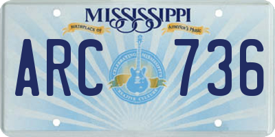 MS license plate ARC736
