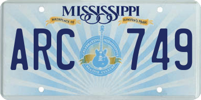 MS license plate ARC749