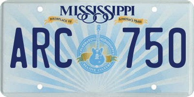 MS license plate ARC750
