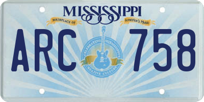 MS license plate ARC758