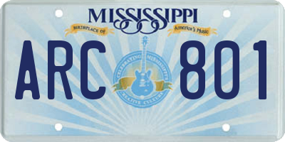 MS license plate ARC801