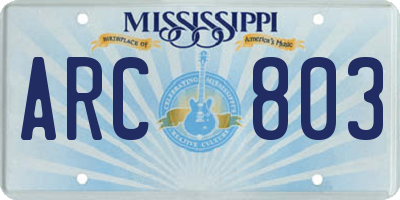 MS license plate ARC803