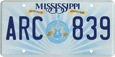 MS license plate ARC839