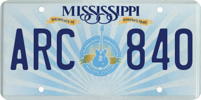 MS license plate ARC840