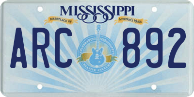 MS license plate ARC892