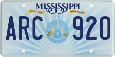 MS license plate ARC920