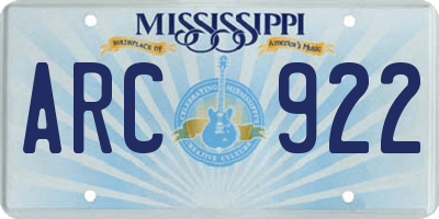 MS license plate ARC922