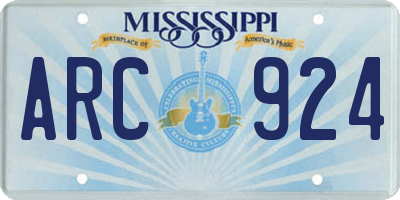 MS license plate ARC924