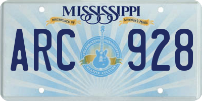 MS license plate ARC928