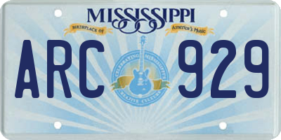 MS license plate ARC929