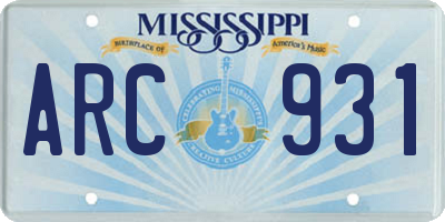 MS license plate ARC931