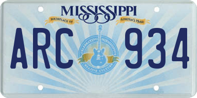 MS license plate ARC934