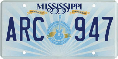 MS license plate ARC947