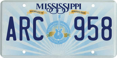 MS license plate ARC958