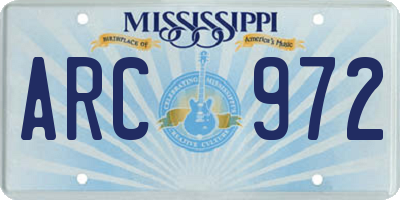 MS license plate ARC972