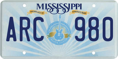 MS license plate ARC980