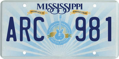 MS license plate ARC981