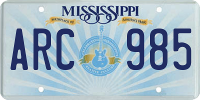 MS license plate ARC985