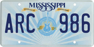 MS license plate ARC986