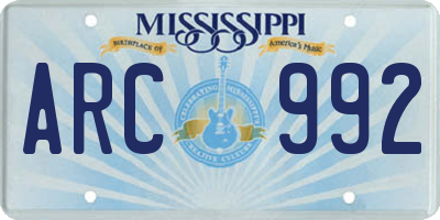 MS license plate ARC992