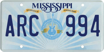 MS license plate ARC994