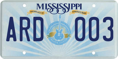 MS license plate ARD003