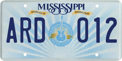 MS license plate ARD012