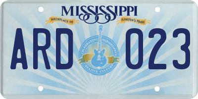 MS license plate ARD023