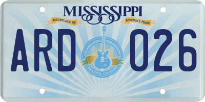 MS license plate ARD026