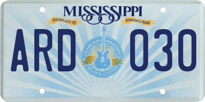 MS license plate ARD030