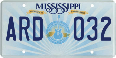 MS license plate ARD032