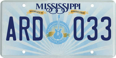 MS license plate ARD033