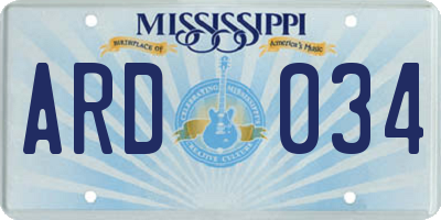 MS license plate ARD034