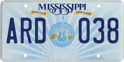 MS license plate ARD038