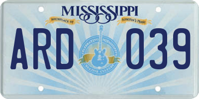 MS license plate ARD039