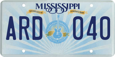 MS license plate ARD040