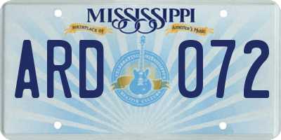 MS license plate ARD072
