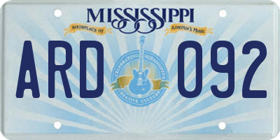 MS license plate ARD092