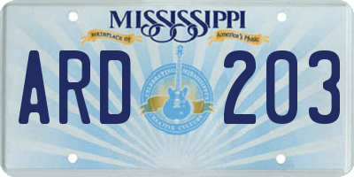 MS license plate ARD203