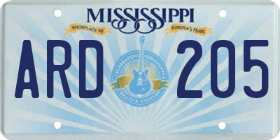 MS license plate ARD205