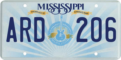 MS license plate ARD206