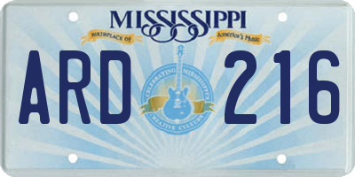 MS license plate ARD216