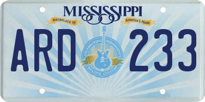 MS license plate ARD233