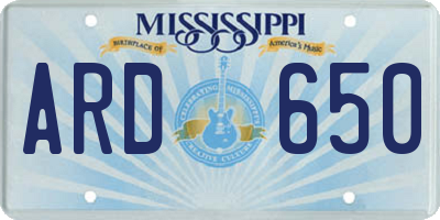 MS license plate ARD650