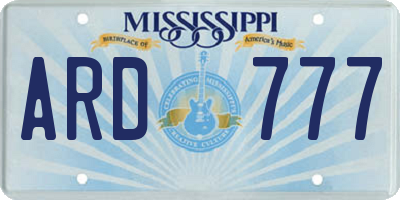 MS license plate ARD777