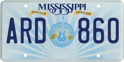 MS license plate ARD860