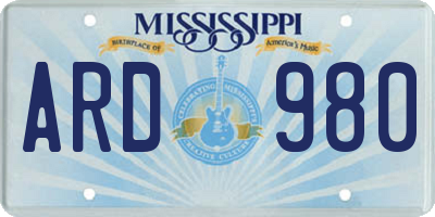 MS license plate ARD980