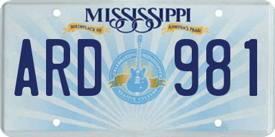 MS license plate ARD981